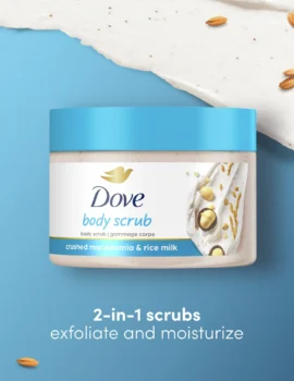 Dove Exfoliating Body Polish Macadamia and Rice Milk Body Scrub All Skin Type, 10.5