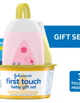 Johnson’s First Touch Baby Gift Set with Baby Lotion, Diaper Cream and Shampoo, 4 full size items